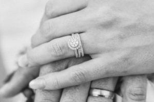 Wedding rings on a husband and wife.