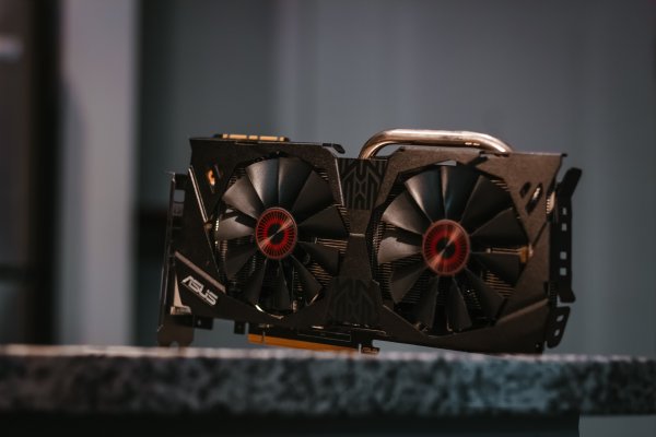 Black and silver GPU with two fans.